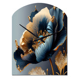 Deep Blue And Gold Single Flower III - Asymmetric Metal Wall Clock
