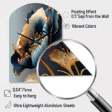 Deep Blue And Gold Single Flower III - Asymmetric Metal Wall Clock
