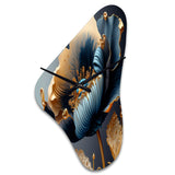 Deep Blue And Gold Single Flower III - Asymmetric Metal Wall Clock