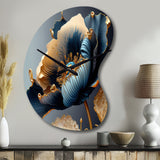 Deep Blue And Gold Single Flower III - Asymmetric Metal Wall Clock