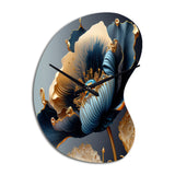 Deep Blue And Gold Single Flower III - Asymmetric Metal Wall Clock