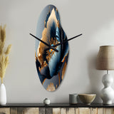 Deep Blue And Gold Single Flower III - Asymmetric Metal Wall Clock