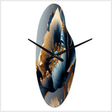 Deep Blue And Gold Single Flower III - Asymmetric Metal Wall Clock