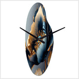 Deep Blue And Gold Single Flower III - Asymmetric Metal Wall Clock