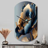 Deep Blue And Gold Single Flower III - Asymmetric Metal Wall Clock