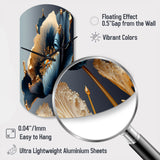 Deep Blue And Gold Single Flower III - Asymmetric Metal Wall Clock