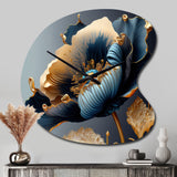Deep Blue And Gold Single Flower III - Asymmetric Metal Wall Clock