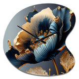 Deep Blue And Gold Single Flower III - Asymmetric Metal Wall Clock