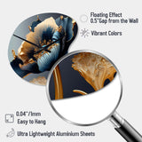 Deep Blue And Gold Single Flower III - Asymmetric Metal Wall Clock