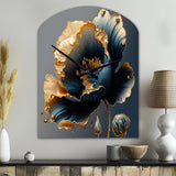 Deep Blue And Gold Single Flower IV - Asymmetric Metal Wall Clock
