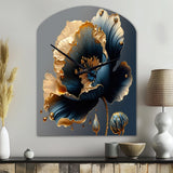 Deep Blue And Gold Single Flower IV - Asymmetric Metal Wall Clock