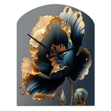 Deep Blue And Gold Single Flower IV - Asymmetric Metal Wall Clock