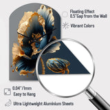 Deep Blue And Gold Single Flower IV - Asymmetric Metal Wall Clock