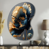 Deep Blue And Gold Single Flower IV - Asymmetric Metal Wall Clock