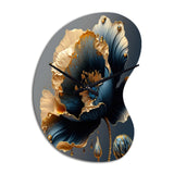 Deep Blue And Gold Single Flower IV - Asymmetric Metal Wall Clock