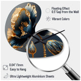 Deep Blue And Gold Single Flower IV - Asymmetric Metal Wall Clock