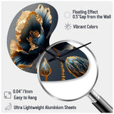 Deep Blue And Gold Single Flower IV - Asymmetric Metal Wall Clock