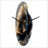 Deep Blue And Gold Single Flower IV - Asymmetric Metal Wall Clock