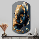 Deep Blue And Gold Single Flower IV - Asymmetric Metal Wall Clock