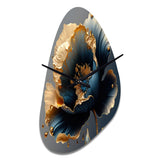 Deep Blue And Gold Single Flower IV - Asymmetric Metal Wall Clock