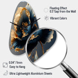 Deep Blue And Gold Single Flower IV - Asymmetric Metal Wall Clock