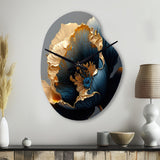 Deep Blue And Gold Single Flower IV - Asymmetric Metal Wall Clock