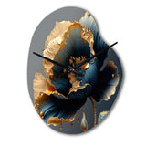 Deep Blue And Gold Single Flower IV - Asymmetric Metal Wall Clock