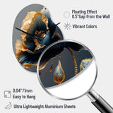 Deep Blue And Gold Single Flower IV - Asymmetric Metal Wall Clock