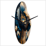 Deep Blue And Gold Single Flower V - Asymmetric Metal Wall Clock