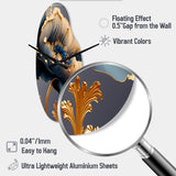 Deep Blue And Gold Single Flower VI - Asymmetric Metal Wall Clock