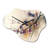 Pink And Plum Cherry Blossom Branch I - Asymmetric Metal Wall Clock