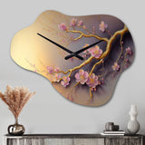 Pink And Plum Cherry Blossom Branch VII - Asymmetric Metal Wall Clock