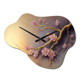 Pink And Plum Cherry Blossom Branch VII - Asymmetric Metal Wall Clock