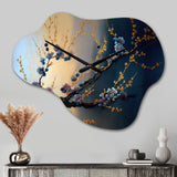 Blue Cherry Blossom Branch I - Asymmetric Metal Wall Clock