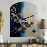 Blue Cherry Blossom Branch II - Asymmetric Metal Wall Clock