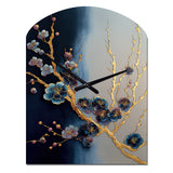 Blue Cherry Blossom Branch II - Asymmetric Metal Wall Clock