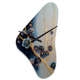 Blue Cherry Blossom Branch II - Asymmetric Metal Wall Clock