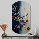 Blue Cherry Blossom Branch II - Asymmetric Metal Wall Clock