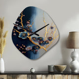Blue Cherry Blossom Branch II - Asymmetric Metal Wall Clock