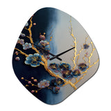 Blue Cherry Blossom Branch II - Asymmetric Metal Wall Clock