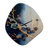 Blue Cherry Blossom Branch II - Asymmetric Metal Wall Clock