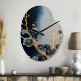 Blue Cherry Blossom Branch II - Asymmetric Metal Wall Clock