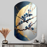 Blue Cherry Blossom Branch IV - Asymmetric Metal Wall Clock
