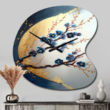 Blue Cherry Blossom Branch IV - Asymmetric Metal Wall Clock