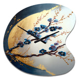 Blue Cherry Blossom Branch IV - Asymmetric Metal Wall Clock