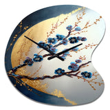 Blue Cherry Blossom Branch IV - Asymmetric Metal Wall Clock