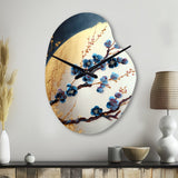 Blue Cherry Blossom Branch IV - Asymmetric Metal Wall Clock