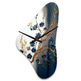 Blue Cherry Blossom Branch V - Asymmetric Metal Wall Clock