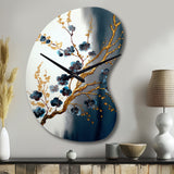 Blue Cherry Blossom Branch V - Asymmetric Metal Wall Clock