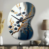 Blue Cherry Blossom Branch V - Asymmetric Metal Wall Clock